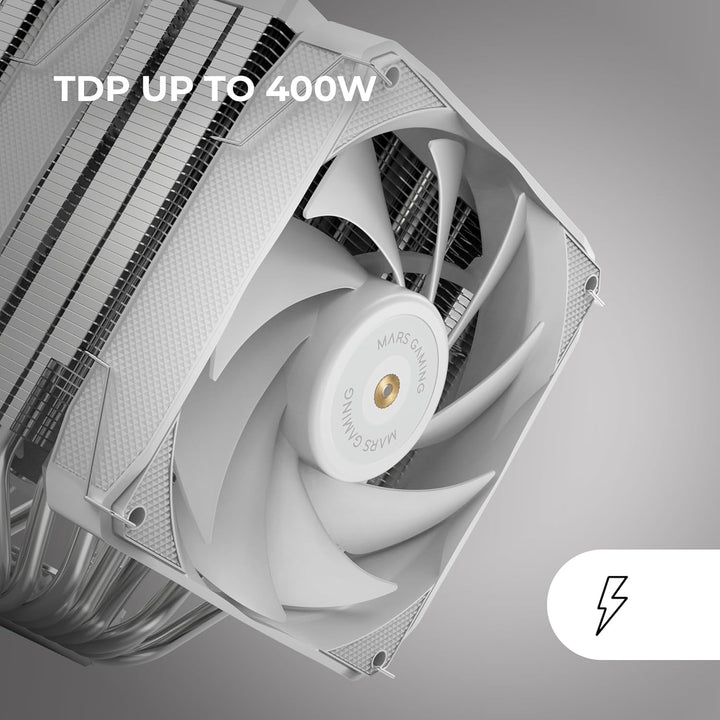 Mars Gaming MCPU-XU9, CPU-Kühler Doppelturm, TDP 400W, 2x Hybridflügel-Lüfter und Hyperbalanciertes