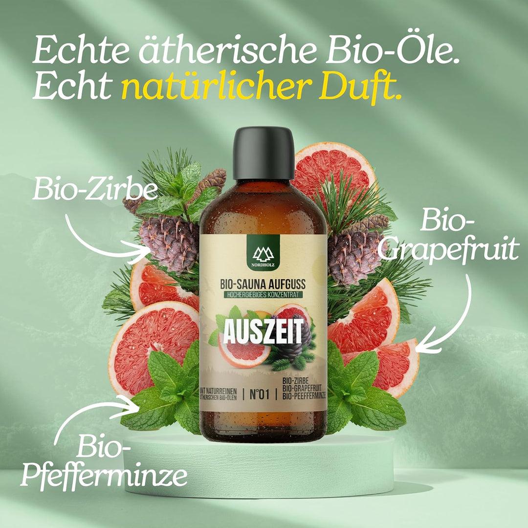 NORDHOLZ® Saunaaufguss BIO [NATURREINE ÄTHERISCHE BIO-ÖLE] Sauna Aufgussmittel 