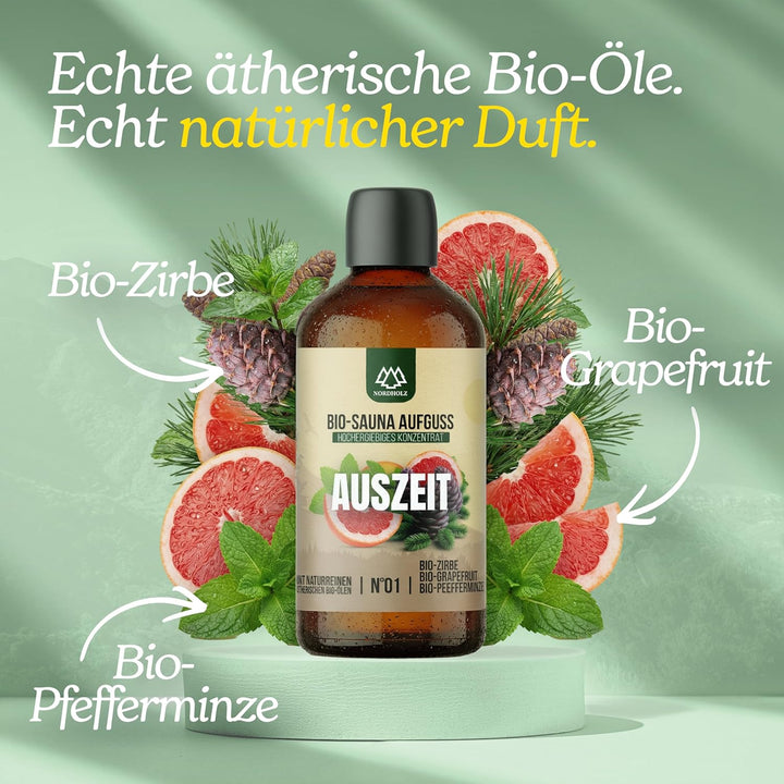 NORDHOLZ® Saunaaufguss BIO [NATURREINE ÄTHERISCHE BIO-ÖLE] Sauna Aufgussmittel 