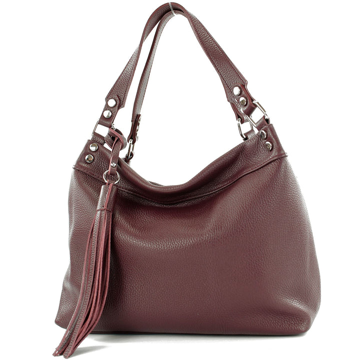 modamoda de - T201 - ital. Damen Schultertasche aus Echtleder Bordeauxviolett, Bordeauxviolett
