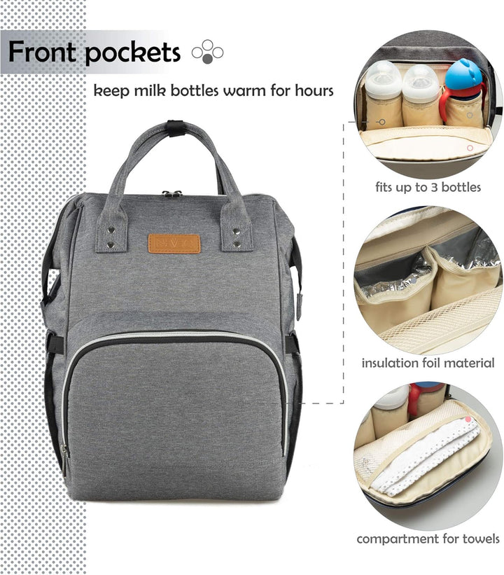 Baby Wickelrucksack, Babytasche für Reise, Wickeltasche Grosse Kapazität, Multifach Reise Rucksack W