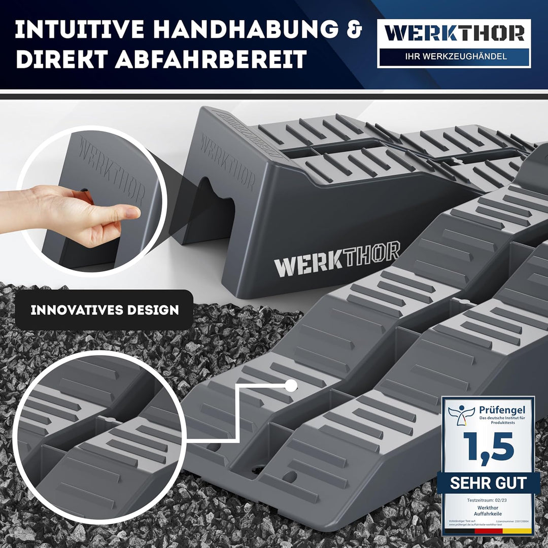 WERKTHOR Auffahrkeile für Wohnmobil - [2er Set] Hochbelastbare Auffahrkeile Camper für maximalen Hal