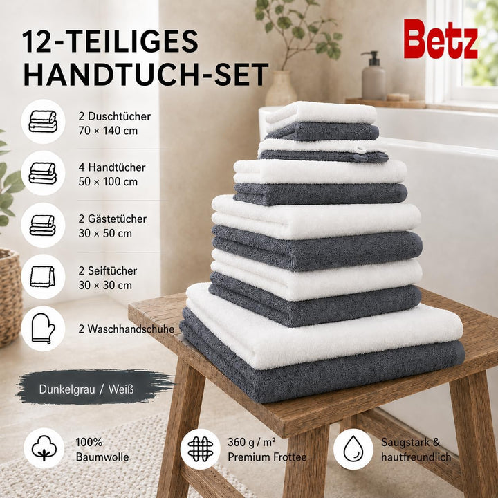 Betz 12 TLG. Handtuch Set Berlin 100% Baumwolle 2 Liegetücher 4 Handtücher 2 Gästetücher 2 Seiflappe