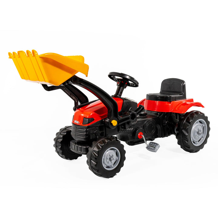 Lemodo Trettraktor rot mit Schaufel, Kindertraktor ab 3 Jahre, Verstellbarer Sitz, innenliegende Ket