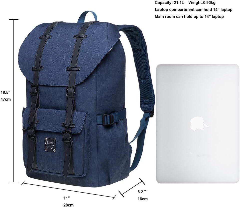KAUKKO Rucksack Damen Herren Daypack mit Laptopfach für 14 Zoll Notebook für Freizeit Job Uni Reisen