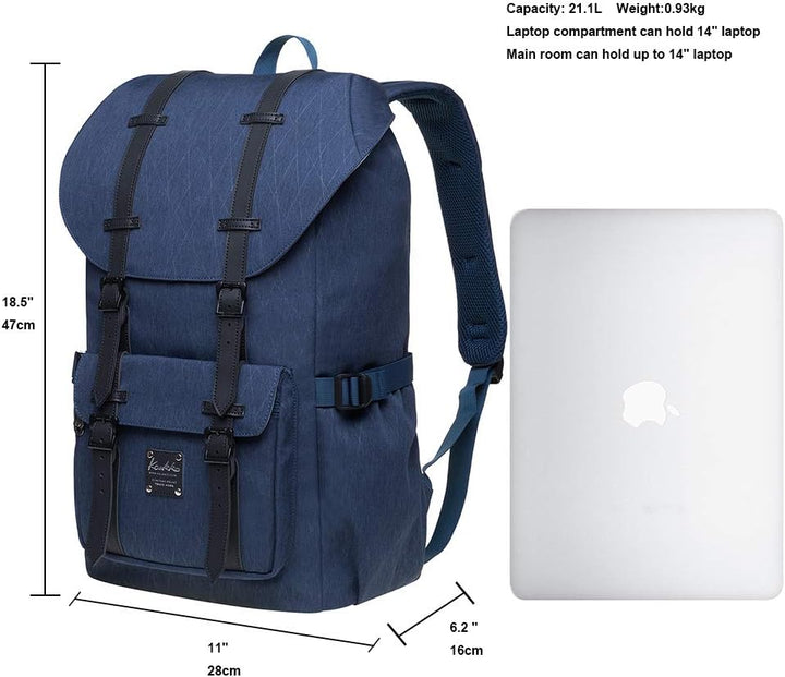 KAUKKO Rucksack Damen Herren Daypack mit Laptopfach für 14 Zoll Notebook für Freizeit Job Uni Reisen