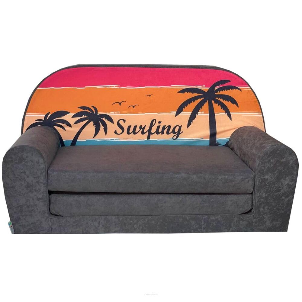 FORTISLINE Kindersofa Mini zum Aufklappen Viele Muster W386 (Surfing), Surfing