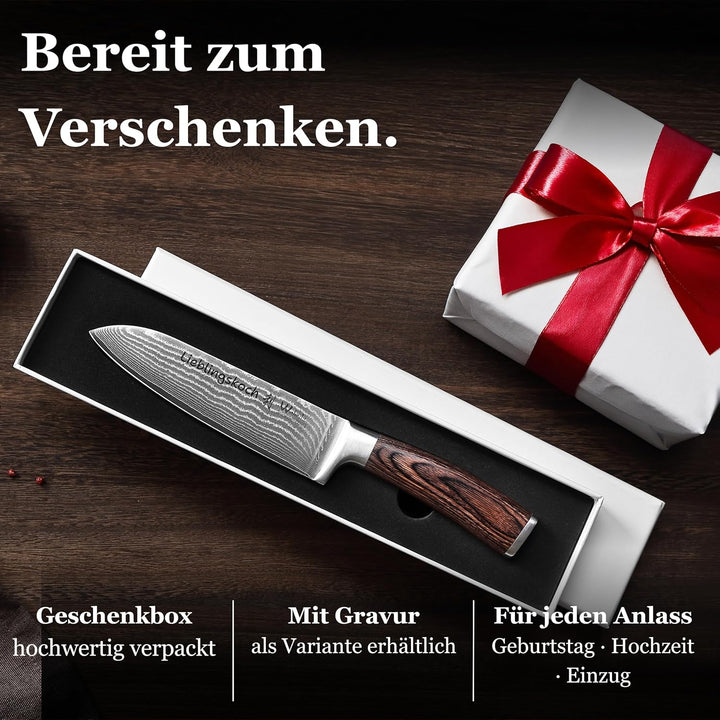 Wakoli EDIB Damastmesser Santoku Messer 17cm Klinge extrem scharf aus 67 Lagen I Damast Küchenmesser