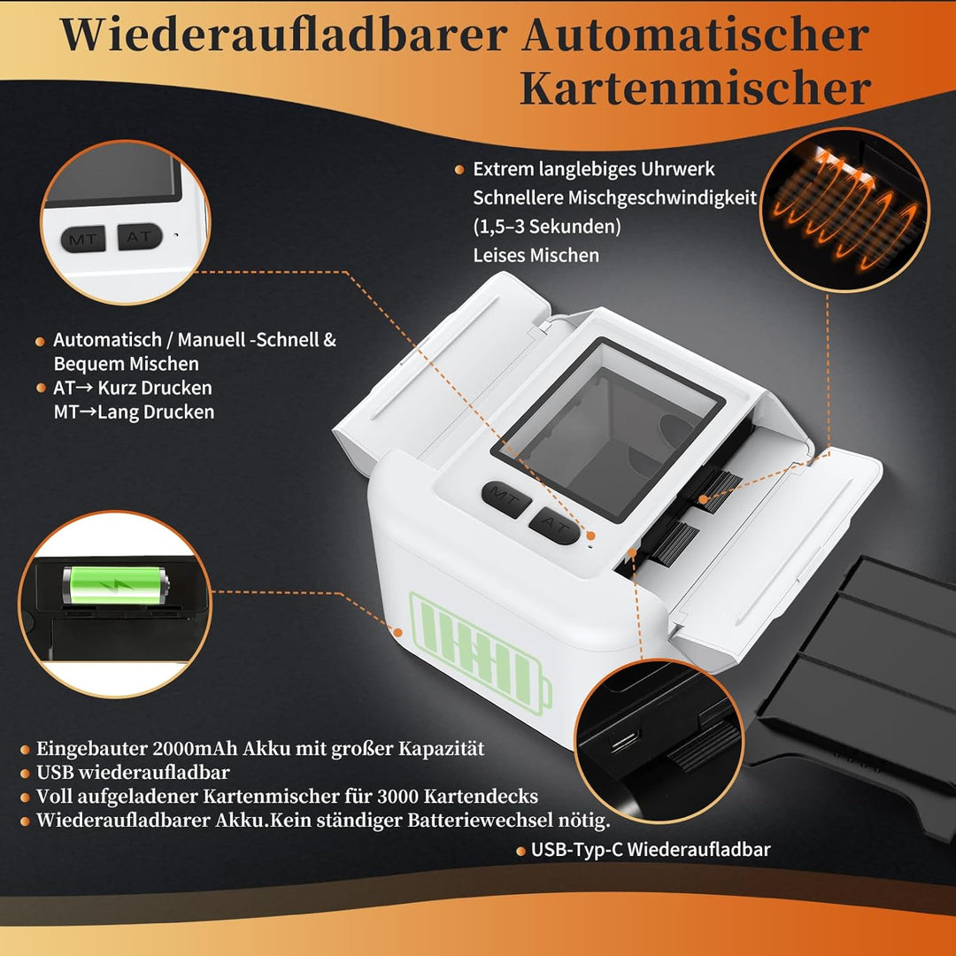 Buldoospok Wiederaufladbar Automatischer Kartenmischer 1-2 Deck, Geräuscharm Elektrische Mischmaschi
