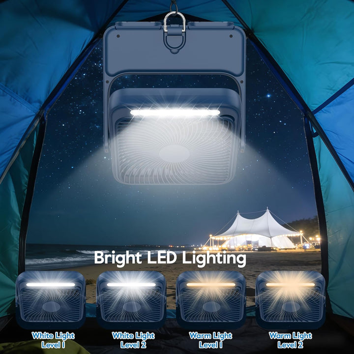 Ventilator 20000mAh Akku Tischventilator USB Camping Ventilatoren mit Lampe, 4 Getriebe,12-43 Std.La