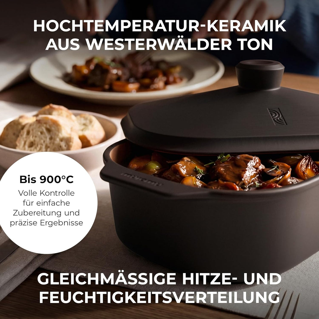myromy® Bräter, Schmortopf &amp; Brotbackform aus Keramik Natur-Ton: Bratentopf, Dampfgarer &amp; Backform,