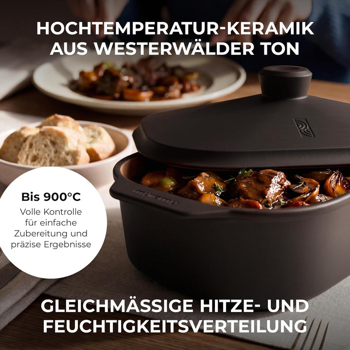 myromy® Bräter, Schmortopf &amp; Brotbackform aus Keramik Natur-Ton: Bratentopf, Dampfgarer &amp; Backform,