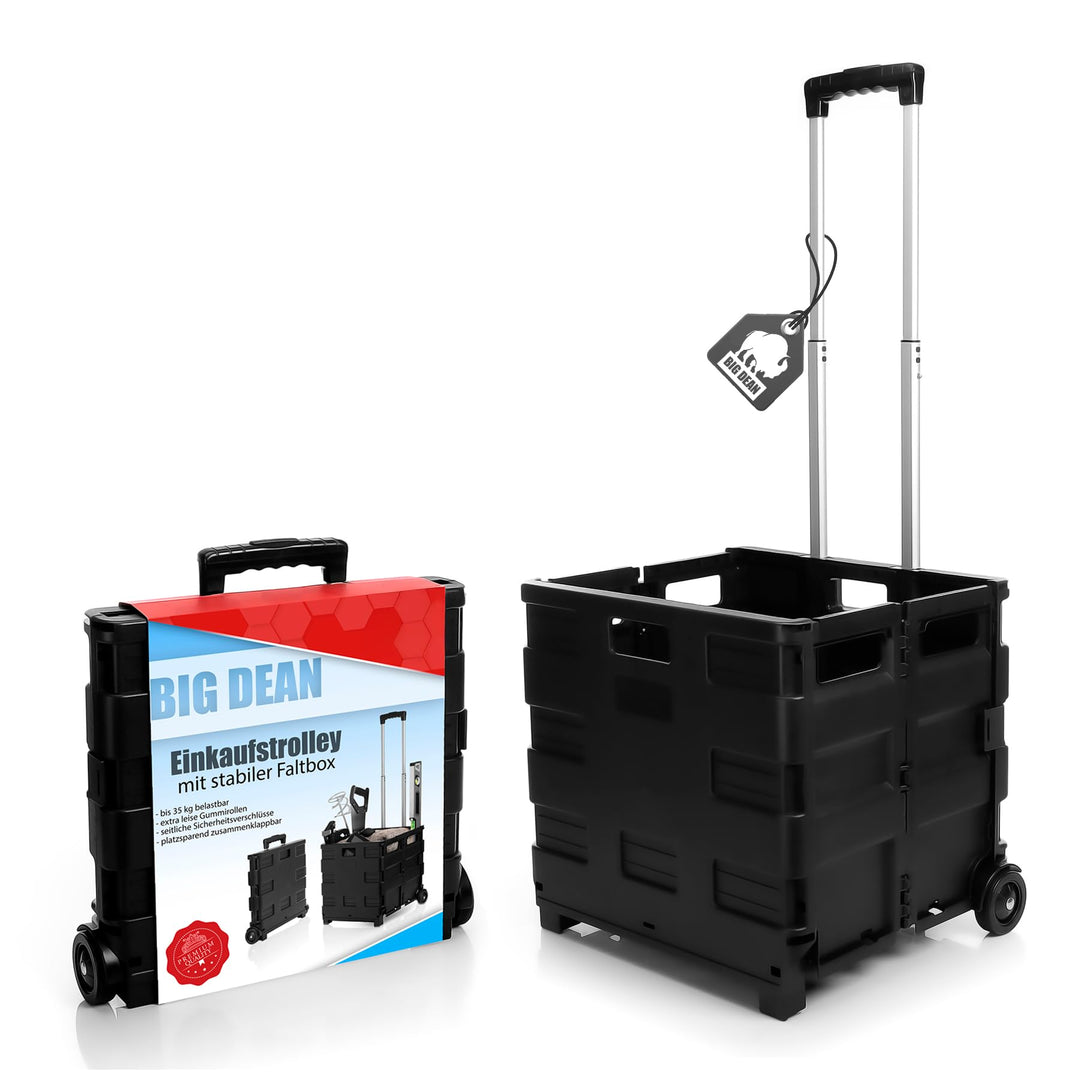 BigDean Einkaufstrolley klappbar belastbar bis 35kg - Transportbox mit Rollen klappbare Einkaufskist