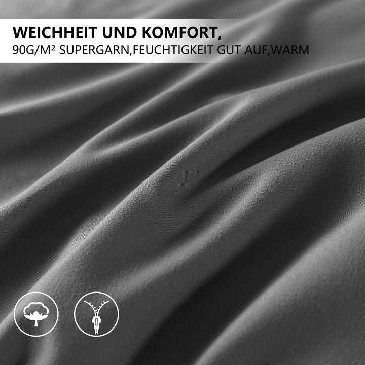 HENGWEI Bettwäsche 135x200 2teilig Grau Anthrazit Mikrofaser Bettwäsche-Set mit Reissverschluss,Ex