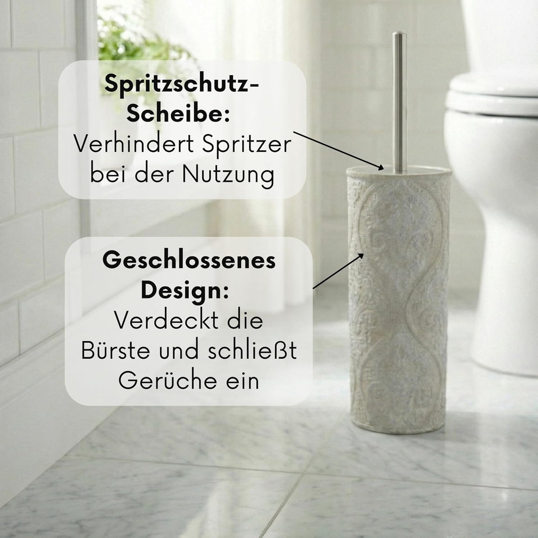Geschlossene WC-Garnitur Serie Damask - Toilettenbürste mit Edelstahl-Stiel - Bürstenhalter aus Poly