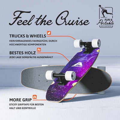 Apollo Mini-Longboard | Midi Cruiser als Komplett-Board, 70cm (30x8) | wendiges Kick Tail Mini Longb