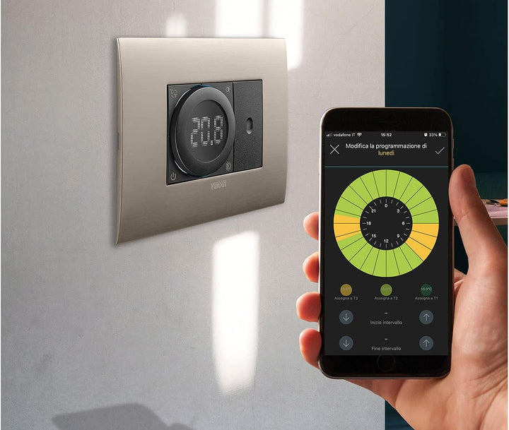 Vimar 02973 Smart Thermostat WiFi mit Drehregler und Relaisausgang, Bluetooth, Heizung und Kühlung i