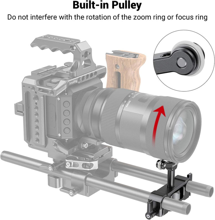 SMALLRIG Linsenunterstützung mit 15mm LWS Stangenklemme, 15mm Lens Support Kompatibel mit einem Durc