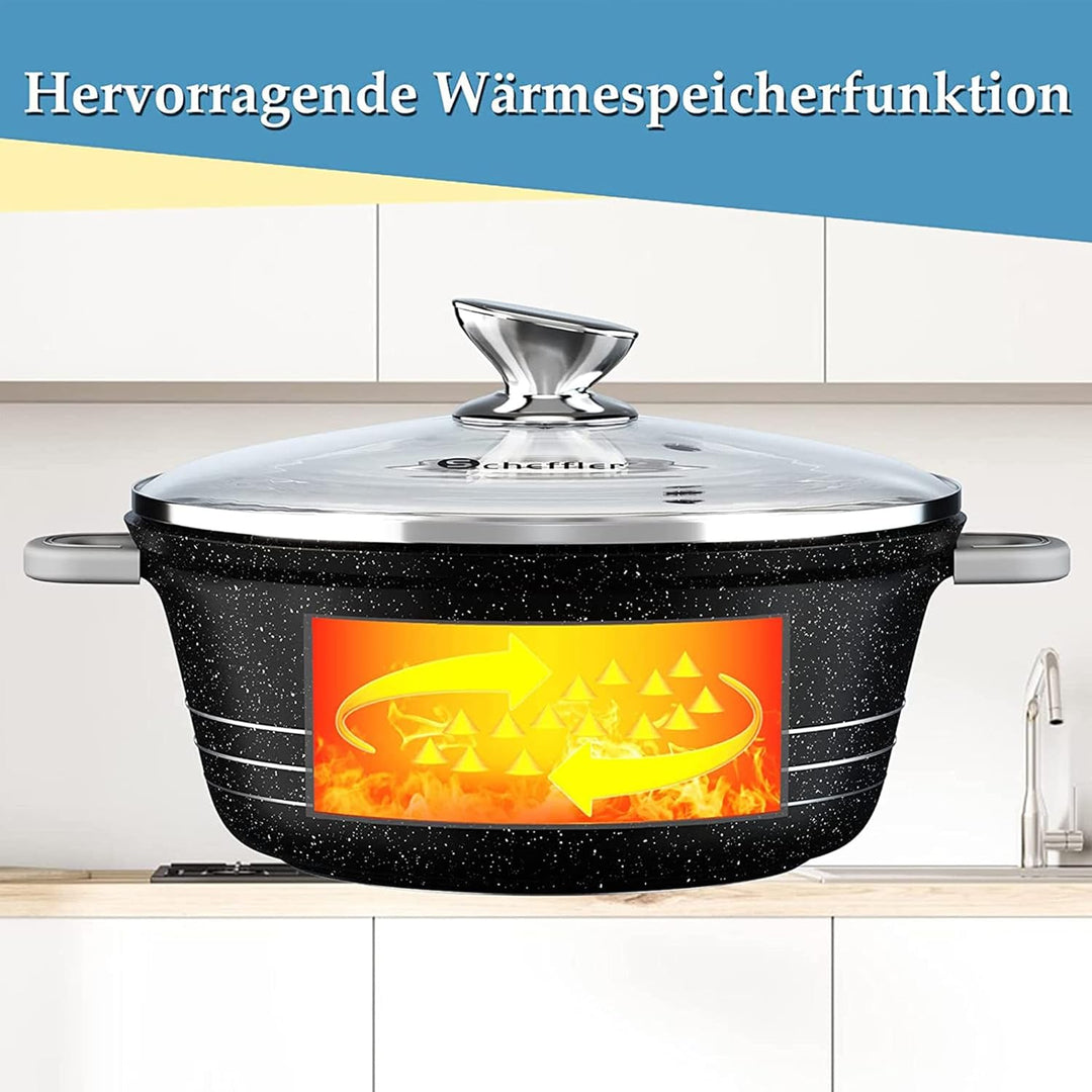 Scheffler Topfset mit Glasdeckel Kochtopf Set Induktions Töpfe Set, 2.2L/24cm,4L/28cm,6L,Töpfe Set,