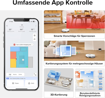 roborock S8 Saugroboter mit Doppelbürste & 6000Pa & 3D strukturierte leichte Hindernisvermeidung Sta