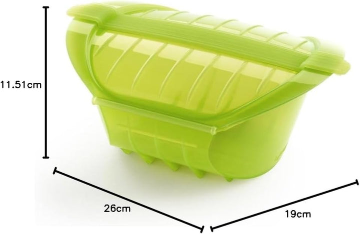 Lékué Dampfbox mit Einlegeboden, 3–4 Personen, 1000 ml, Platin-Silikon, grün Grün 1000 ml, Grün