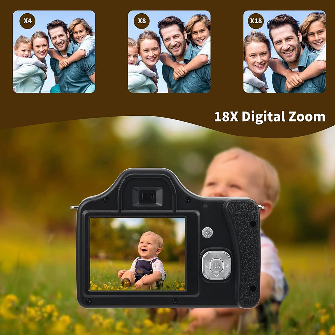 HD-DSLR-Kamera mit 18-fachem Zoom, 3-Zoll-LCD-HD-Bildschirm, CMOS 5 MP, Bis zu 24 MP Sensor, F/2,9 F