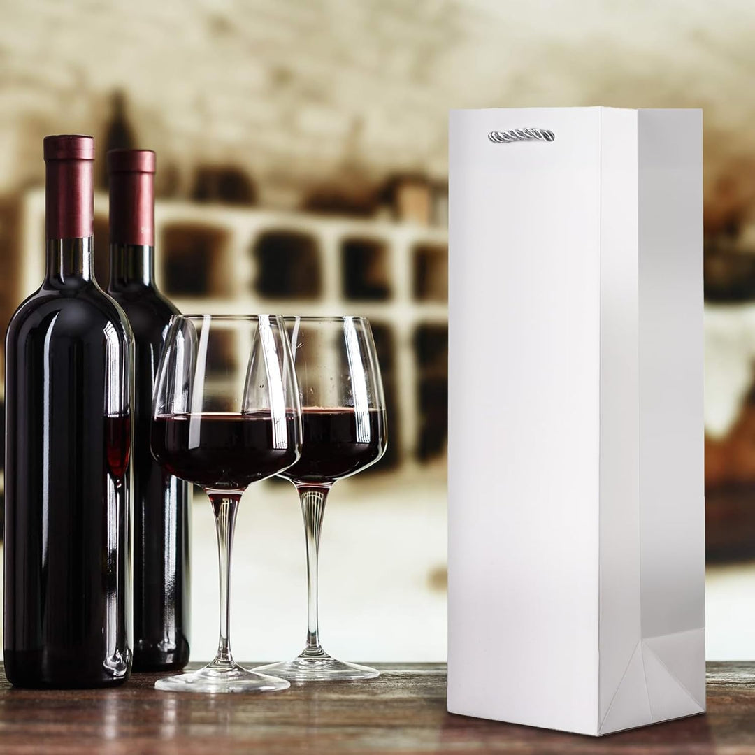 10 Flaschentüten Geschenktüten für Weingeschenke wie Wein Prosecco und Champagner Lederoptik Weiss,