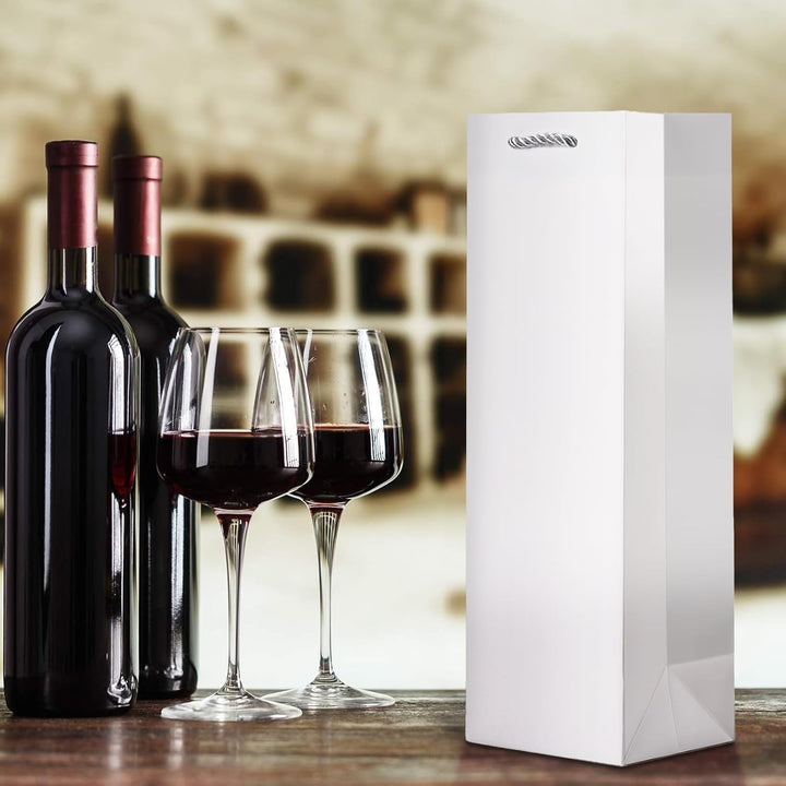 10 Flaschentüten Geschenktüten für Weingeschenke wie Wein Prosecco und Champagner Lederoptik Weiss,