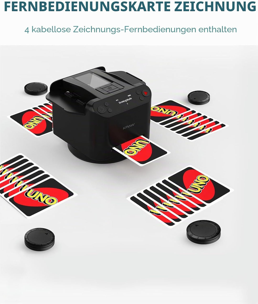 Kartenmischmaschine mit Austeilen, 360° Drehung für 1–2 Decks, mit 4 Fernbedienungen, Automatischer