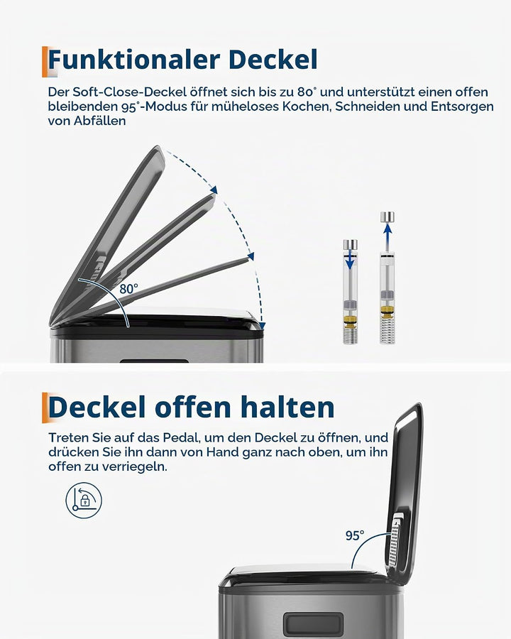 Metall Mülleimer Küche 2-fach, 80L Mülltrennsystem mit 2 Fusspedalen &amp; Soft-Close, 2 x 40L Inneneime
