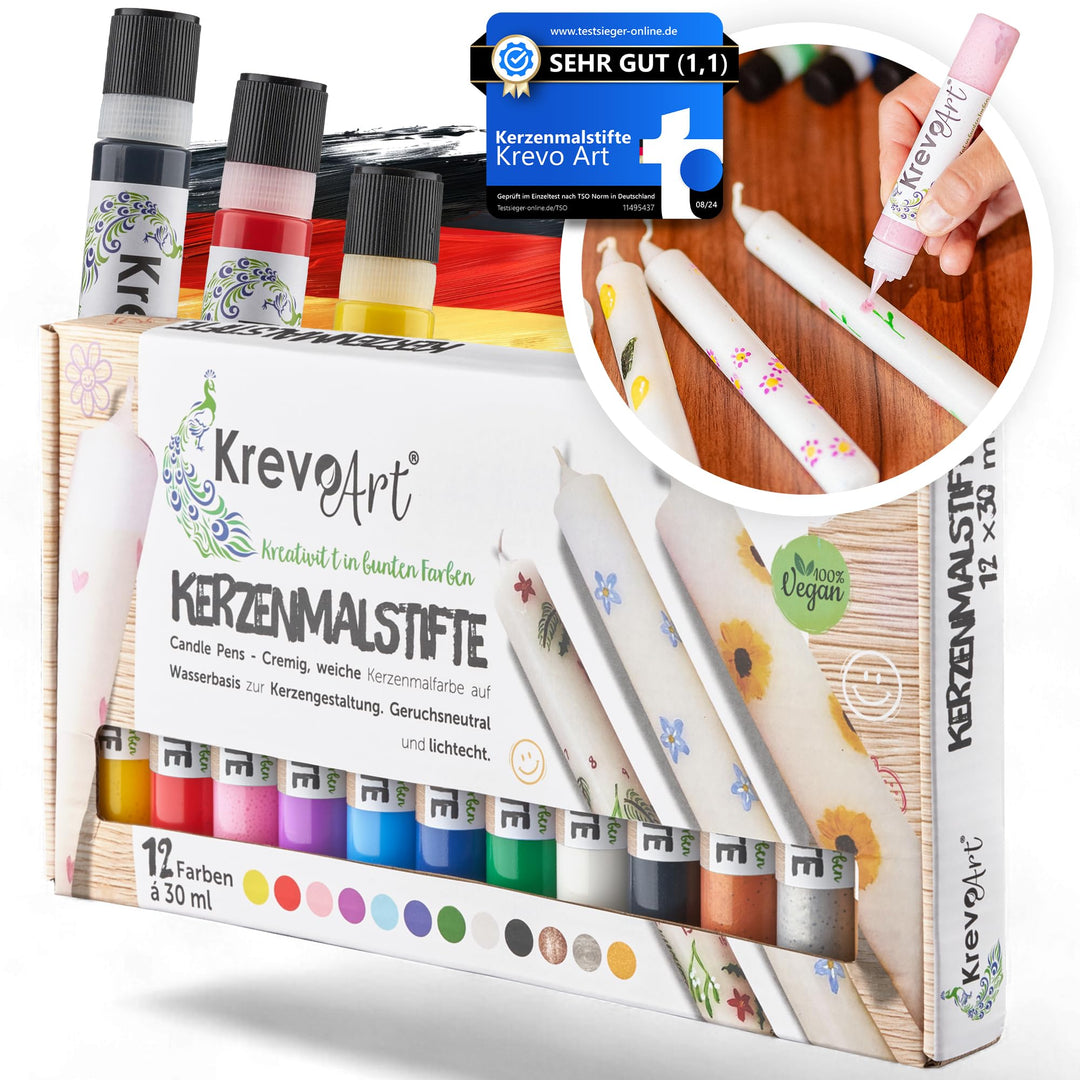 Krevo Art Kerzenmalstifte Set – 12x30ml brillante Farben für kreative Kerzenkunst – Candle Pen & Ker