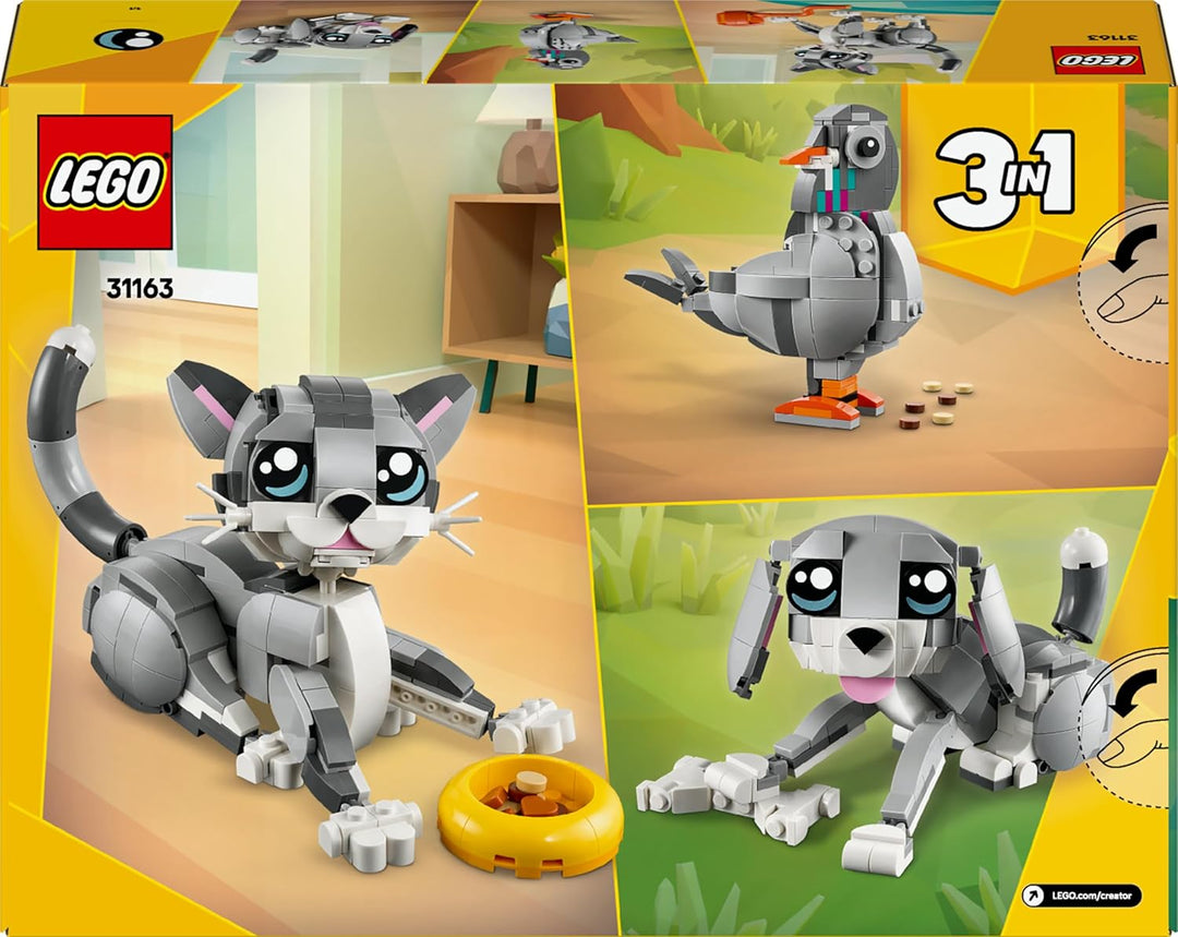 LEGO Creator 3in1 Graue Katze - Modell umbaubar in Spielzeug Hund oder Taube - Bauset mit Tierfigure