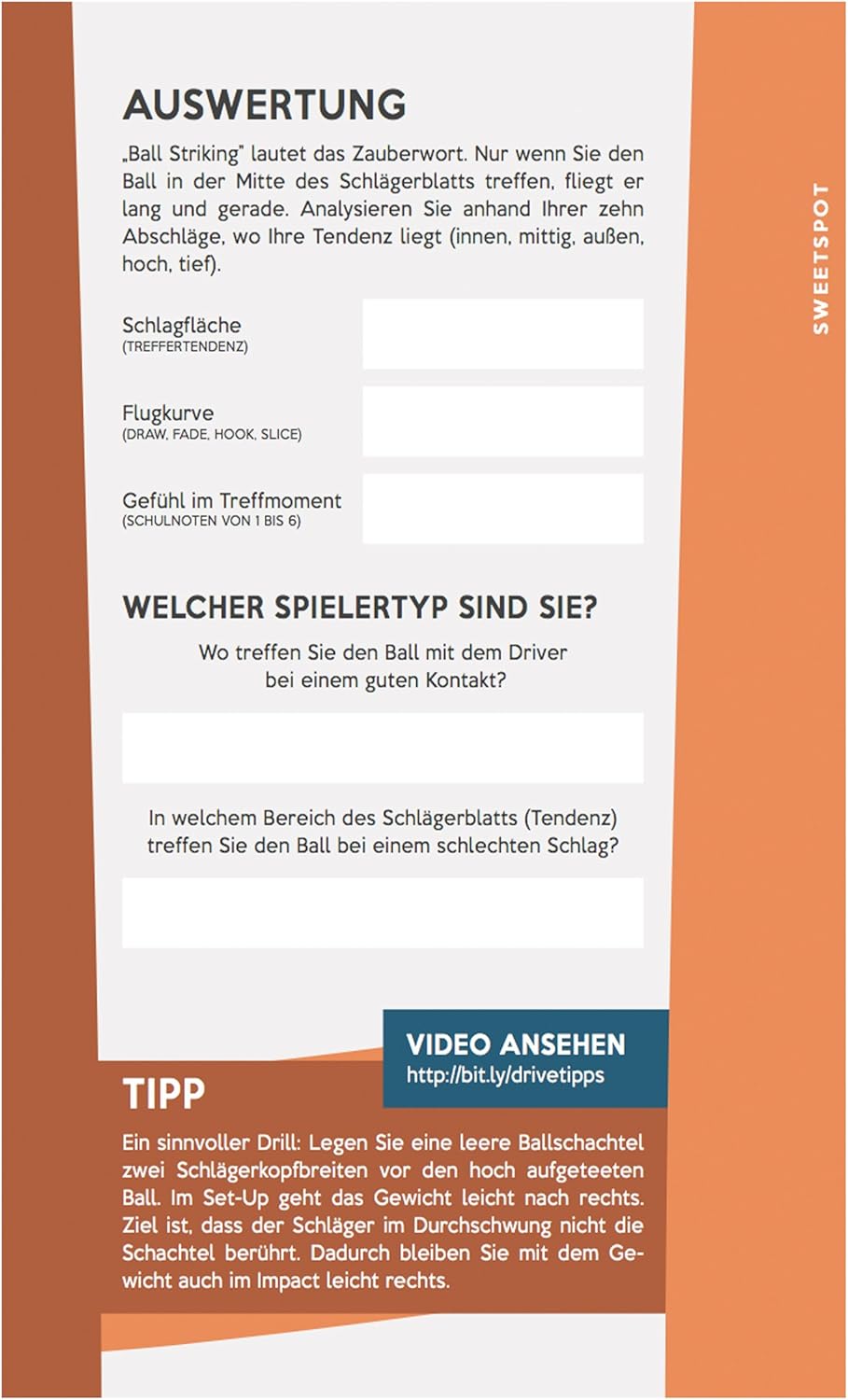Mein Golf Training: Besser Driven - 18 Übungen für den Abschlag | Booklet für das Golf-Bag | Situati