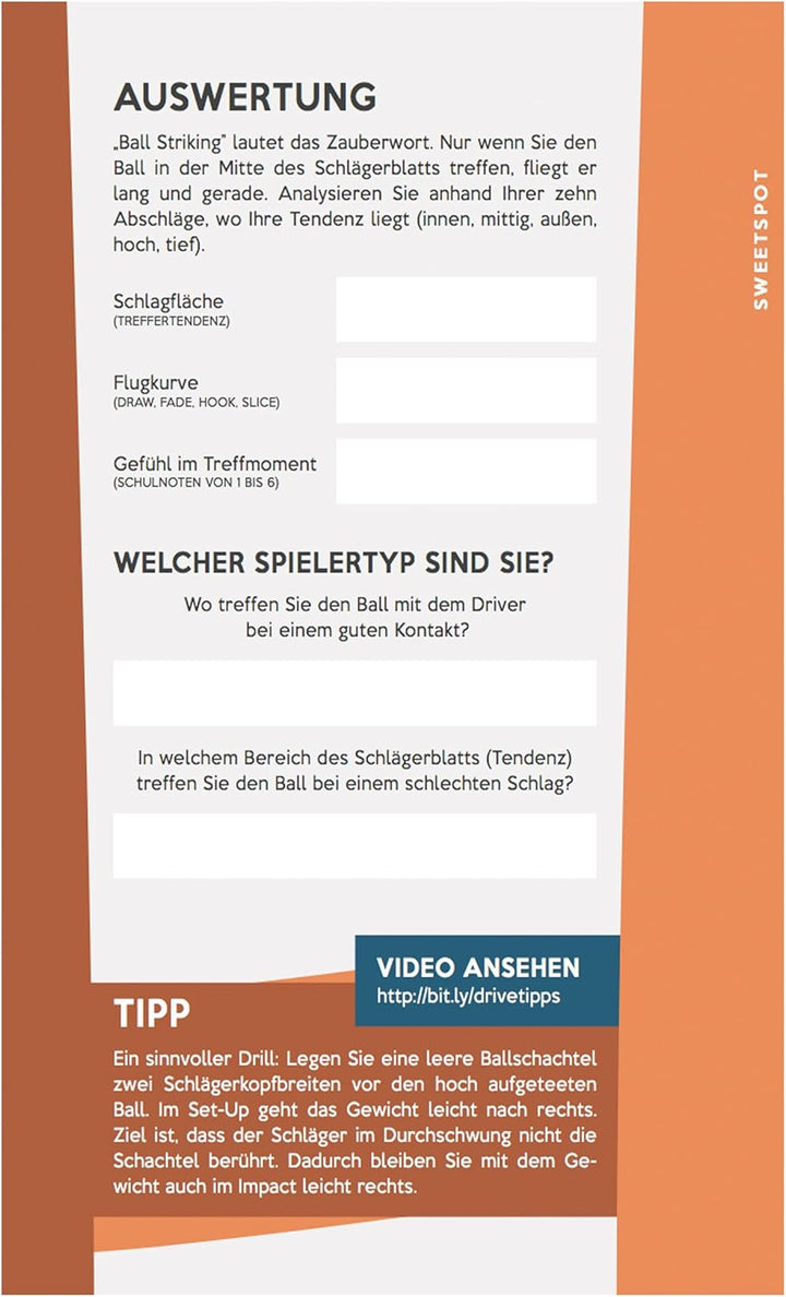 Mein Golf Training: Besser Driven - 18 Übungen für den Abschlag | Booklet für das Golf-Bag | Situati