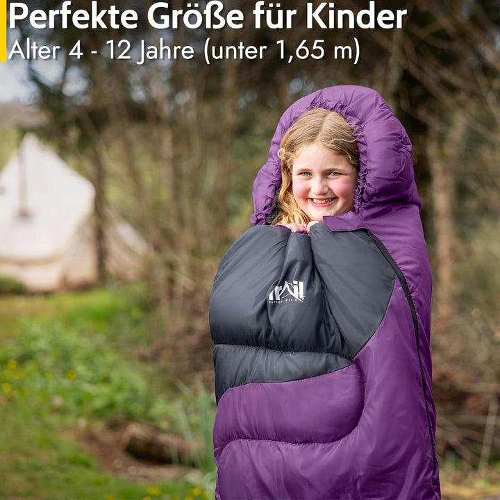 Trail Schlafsack Kinder Mumienschlafsack als Schlafsack 3 Jahreszeiten für Camping – 300gsm – für Ju