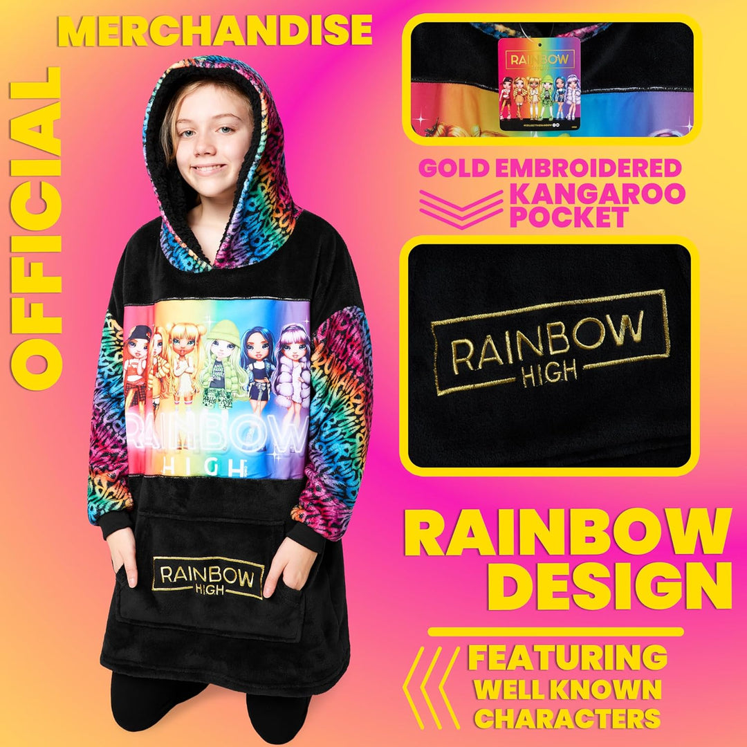 Rainbow High Hoodie Decke Kinder Mädchen Übergrösse Kuscheldecke mit Ärmeln, Warm Fleece Kapuzenpull