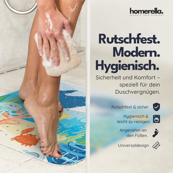 Homerella® Duschmatte rutschfest Kinder - 100% BPA frei Inkl. 2 Haken zum Aufhängen 53x53cm - Antiru