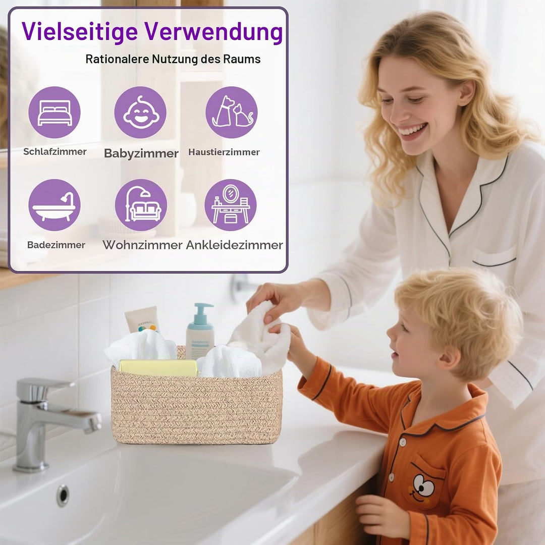 3er Set Aufbewahrungskorb Geflochten Baumwollseil, Aufbewahrungskorb Kinder mit Griffen Stapelbare M