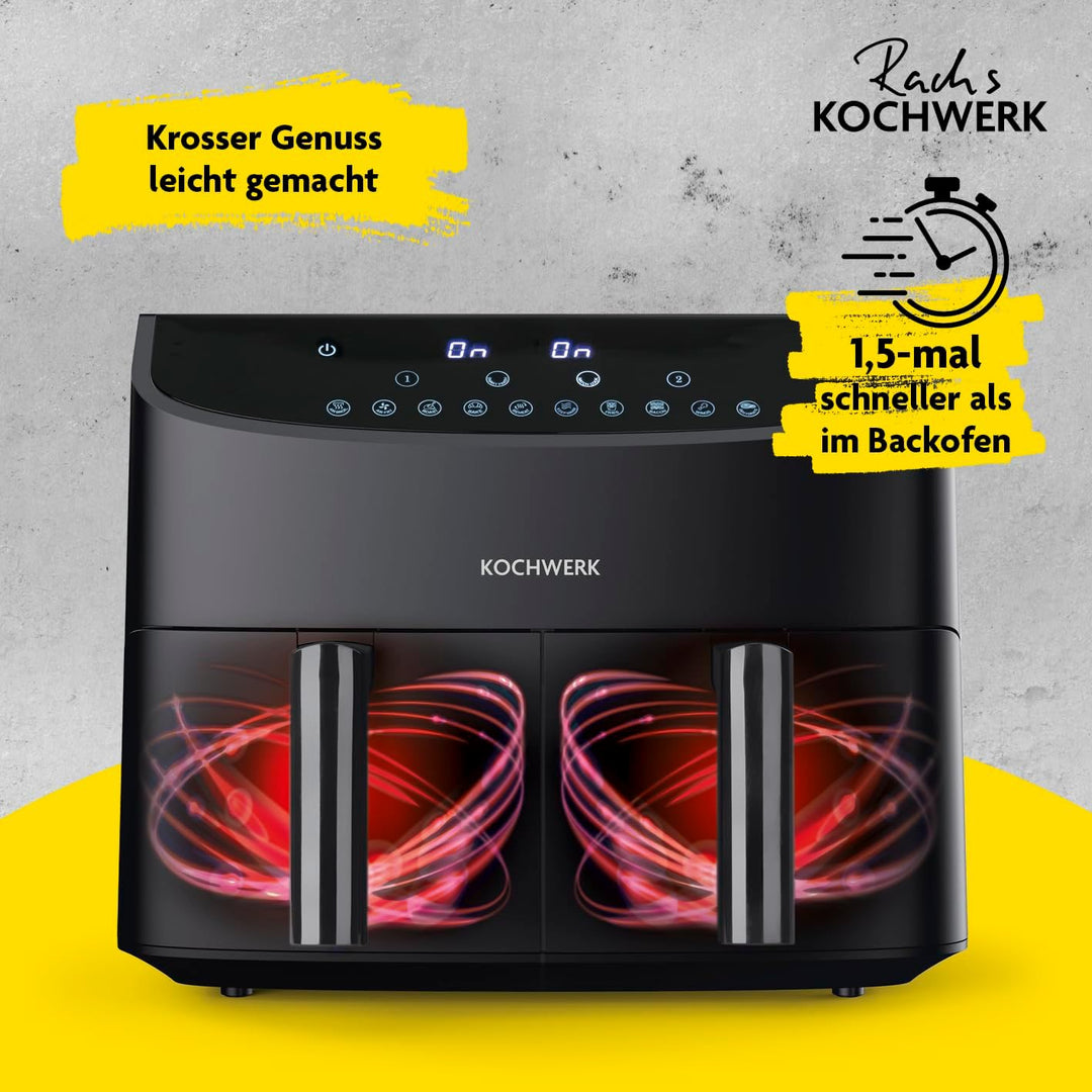 Rachs KOCHWERK Doppelkammer Heissluftfritteuse 7 L | Airfryer mit 2 Kammern jeweils 3,5 L | Heissluf