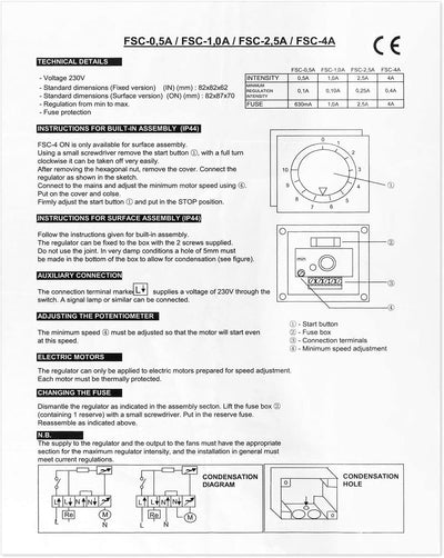 neverest Dimmer 230V 1.0 A Drehzahlregler für Ventilatoren Pumpen Motoren Aufputz/Unterputz Montage,