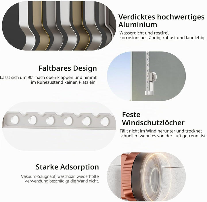 Saugnapf-Trockengestell, Faltbares Kleiderhaken für Wohnmobil, Kleiderständer Handtuchhalter, Ohne B