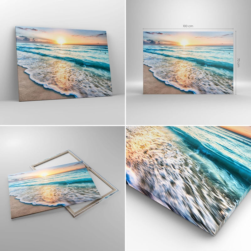 Bilder auf Leinwand 100x70cm Leinwandbild mit Rahmen Meer Welle Strand Gross Wanddeko Bild Schlafzim