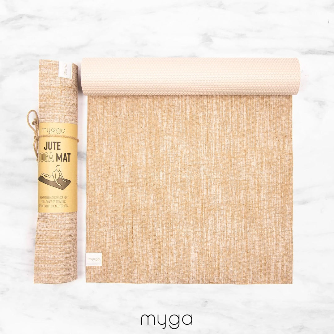 Myga Jute Yogamatte – Rutschfeste Gymnastikmatte, Pilates, Meditation &amp; Fitness – Mehrzweckmatte mit