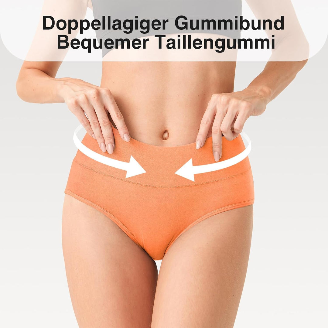 QINCAO Unterhosen Damen, 6er Pack Hohe Taille Slips Baumwolle Unterwäsche, Stretch Atmungsaktiv Pant