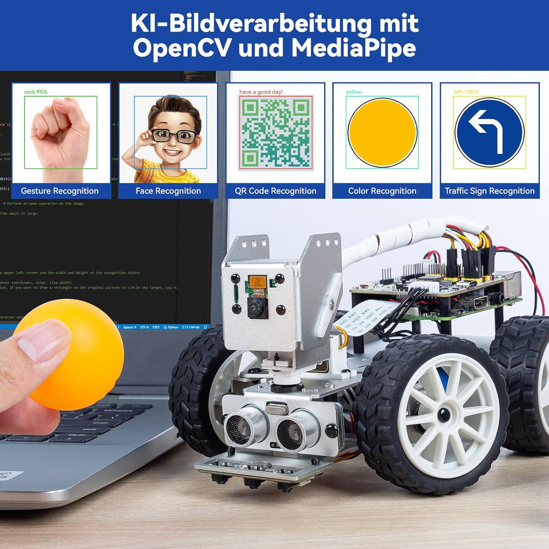 Picar-X AI Video Robot Car Kit für Raspberry Pi 5/4/3B+/3B, ChatGPT-4o Enabled mit Sprachsteuerung &