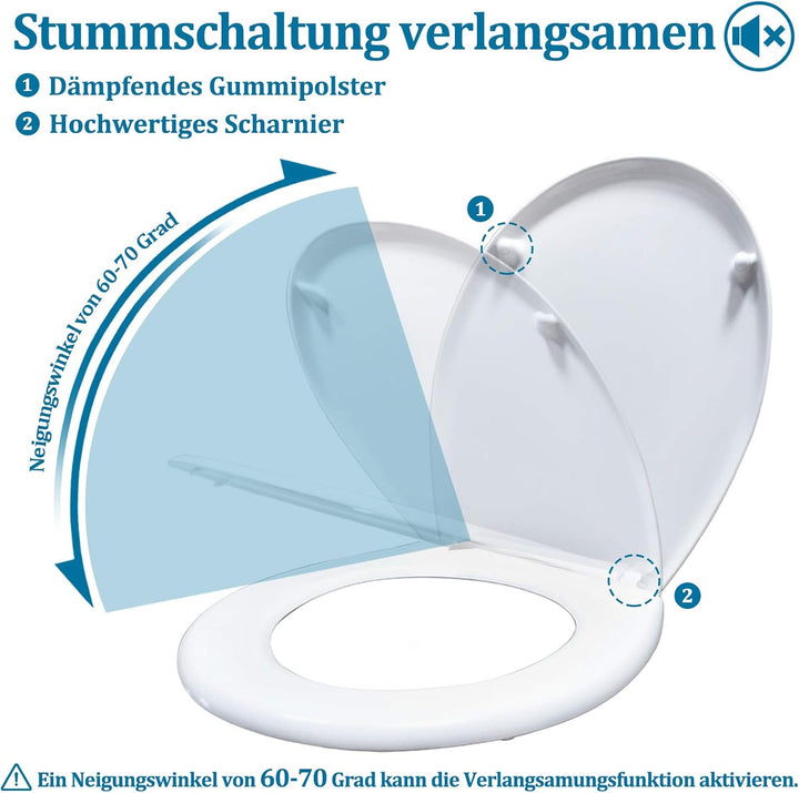WC Sitz Absenkautomatik Toilettendeckel mit Absenkautomatik，Softclose aus Duroplast und Edelstahl To