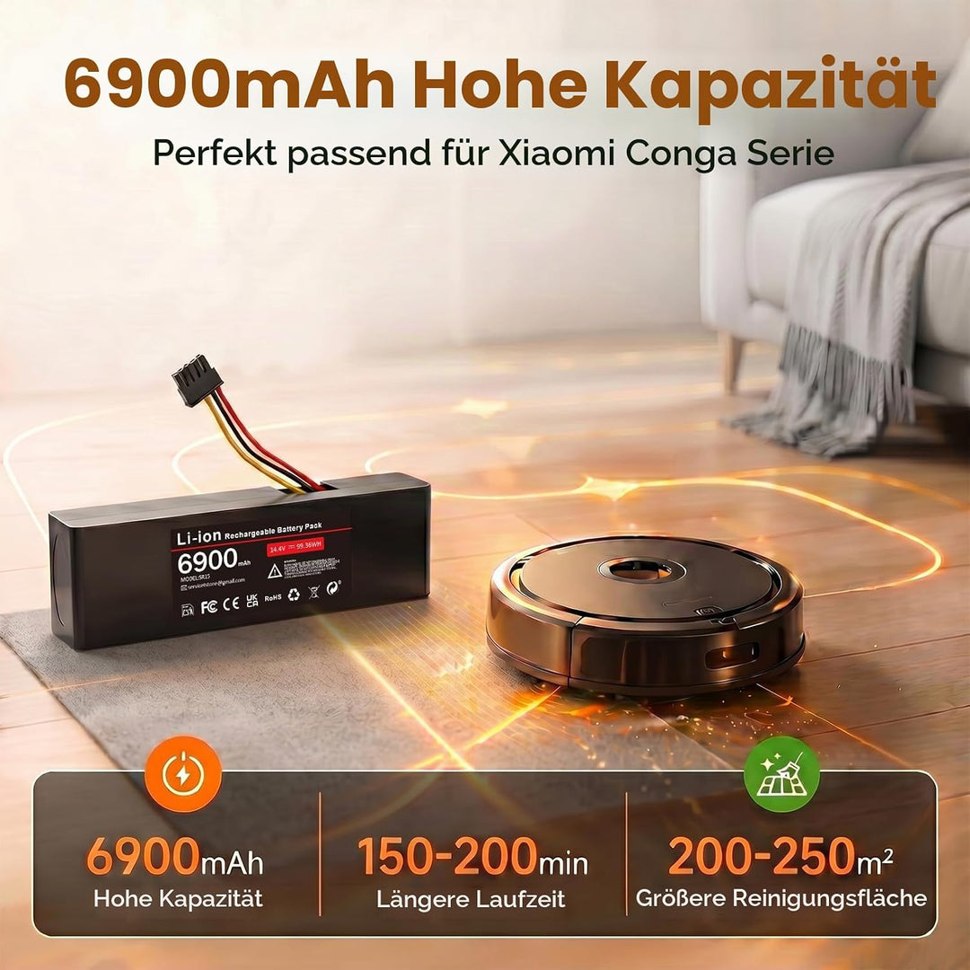 6900mAh Ersatzakku für Xiaomi Mop 2S / Mop Pro/Mop P, 14.4V Li-ion Akku mit Xiaomi Mijia STYTJ02YM /