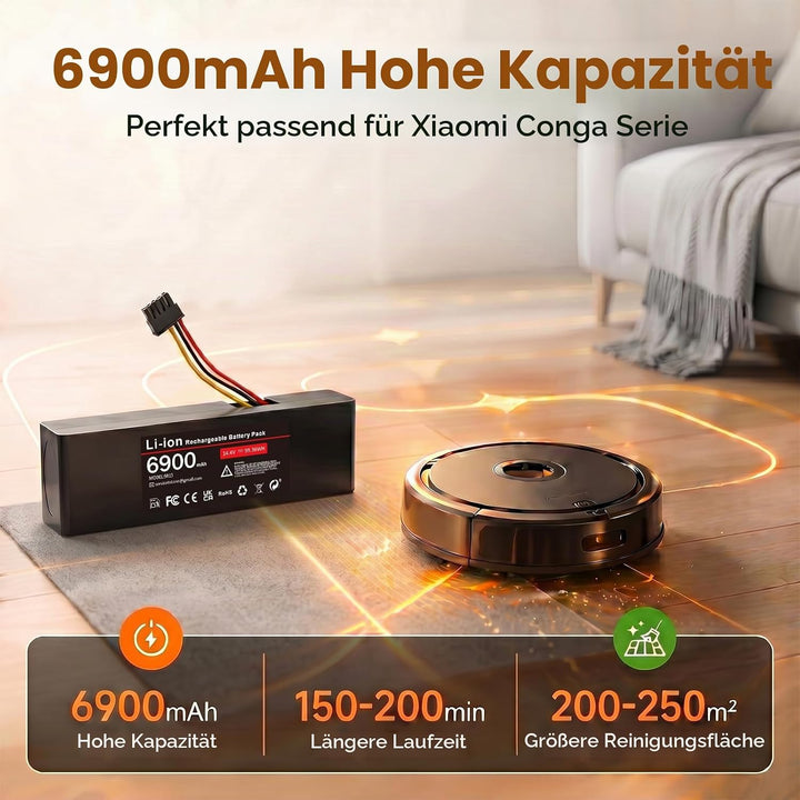 6900mAh Ersatzakku für Xiaomi Mop 2S / Mop Pro/Mop P, 14.4V Li-ion Akku mit Xiaomi Mijia STYTJ02YM /