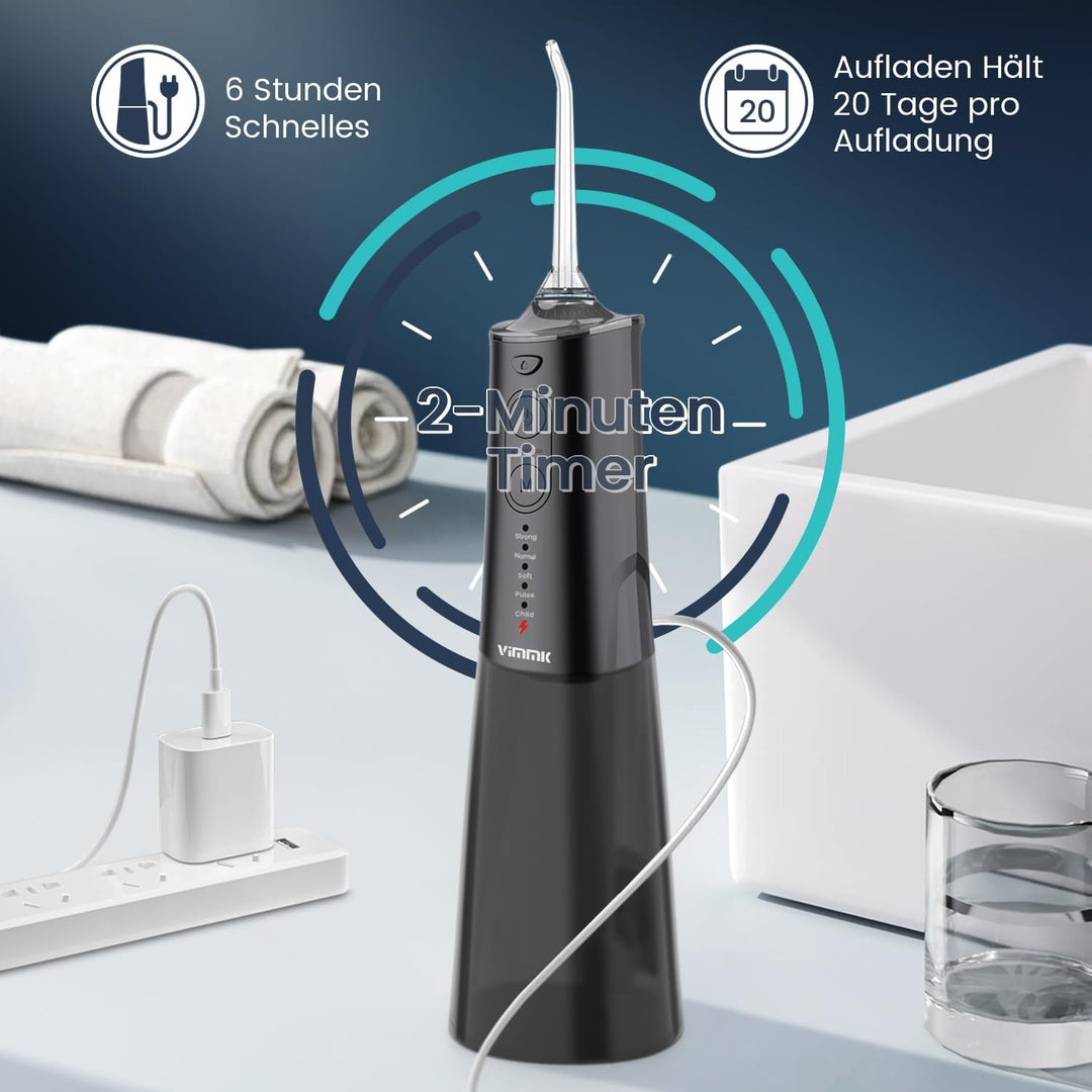 Munddusche Kabellos Elektrischer Zahnreiniger, Vimmk Zahndusche Water Flosser 5 Modi & 8 Düsen USB-C