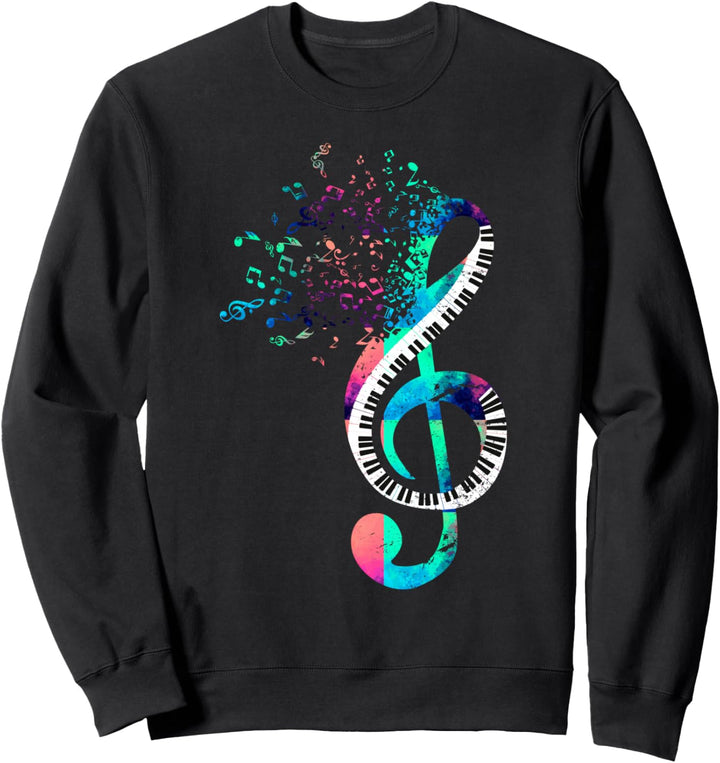 Notenschlüssel Musik Pianist Geschenk Buntes Klavier Sweatshirt